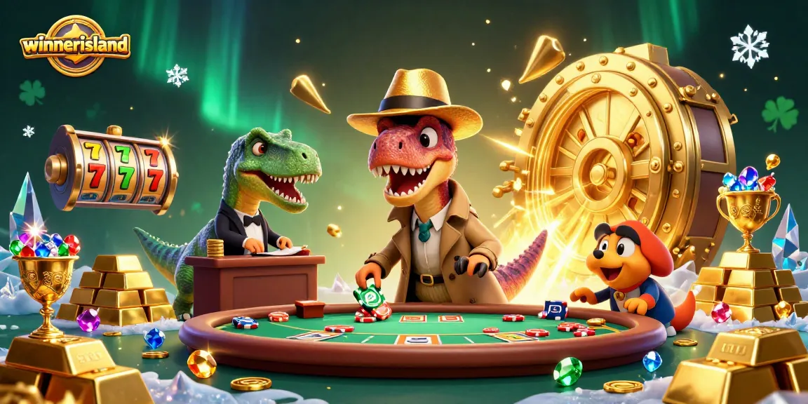 Winnerisland casino scene featuring a dapper velociraptor at a blackjack table.