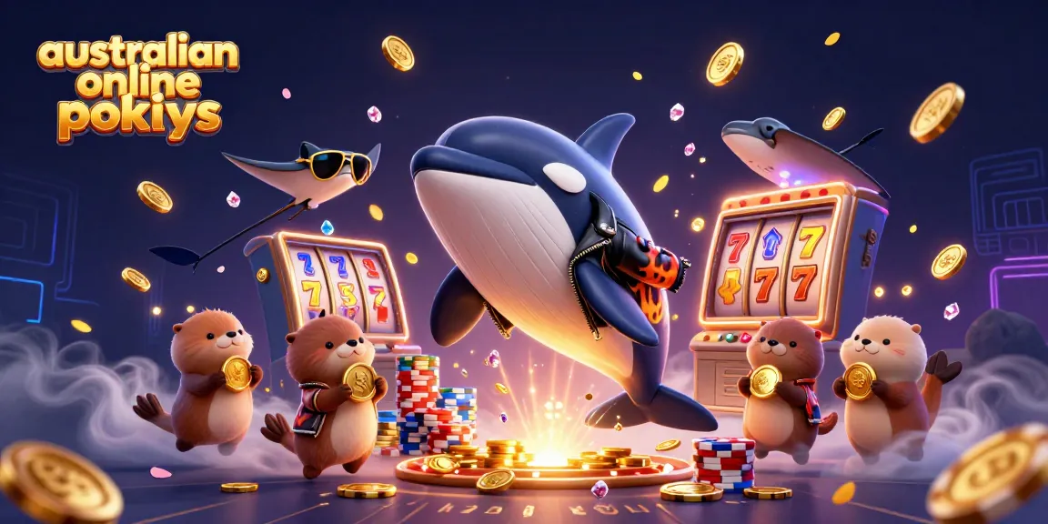 Experience the excitement of australian online pokies with vibrant 3D characters celebrating wins amidst cascading casino elements.