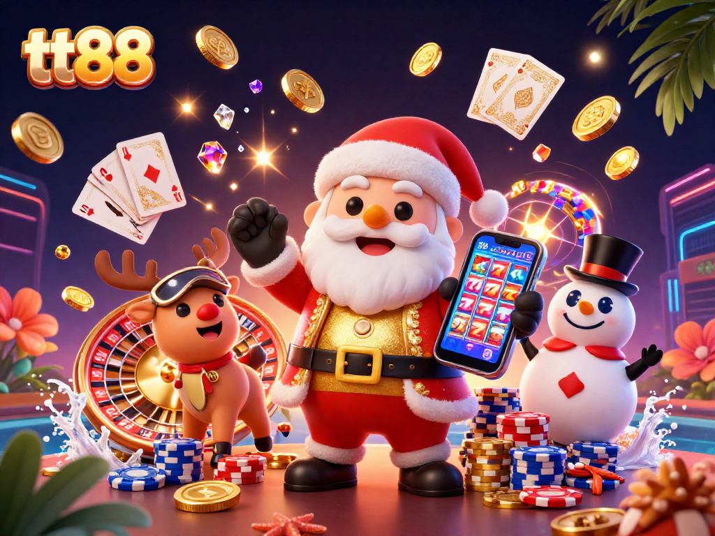 Experience jackpot thrills with tt88 in a vibrant 3D casino scene featuring gaming characters.