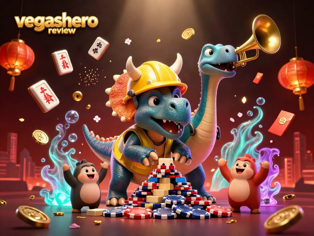 Engage with our vegashero review showcasing a jubilant scene filled with cheering characters and casino elements.