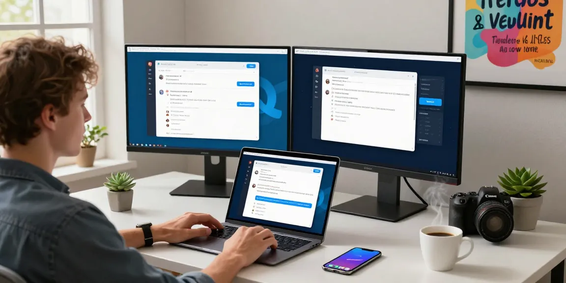 Engaging with Telegram Web Version on a sleek laptop in a modern workspace.